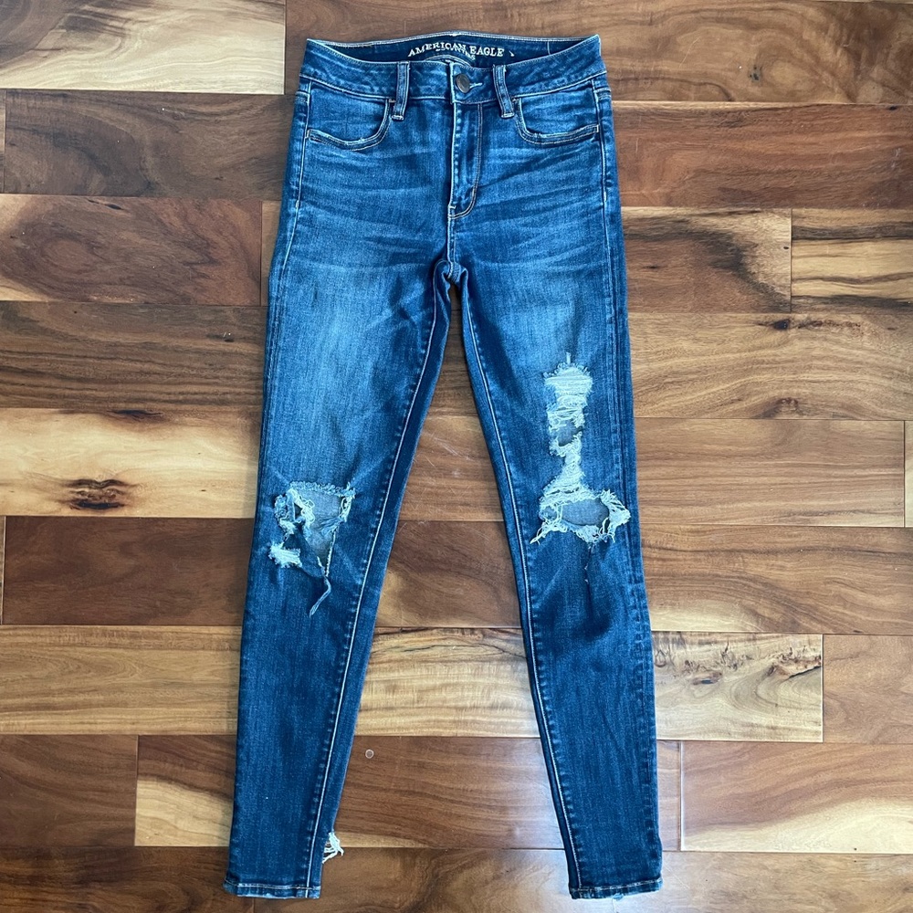 American Eagle ripped skinny hi rise jeans